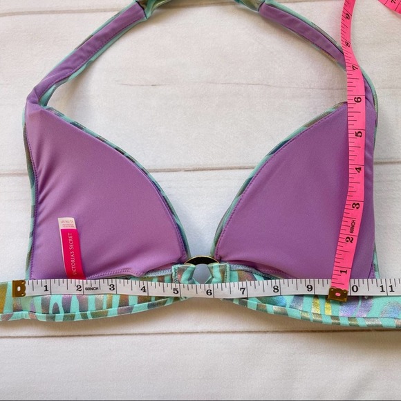 ❌SOLD❌Victoria’s Secret Push Up Bikini Top Green Purple Iridescent Print Size XS - Picture 10 of 10